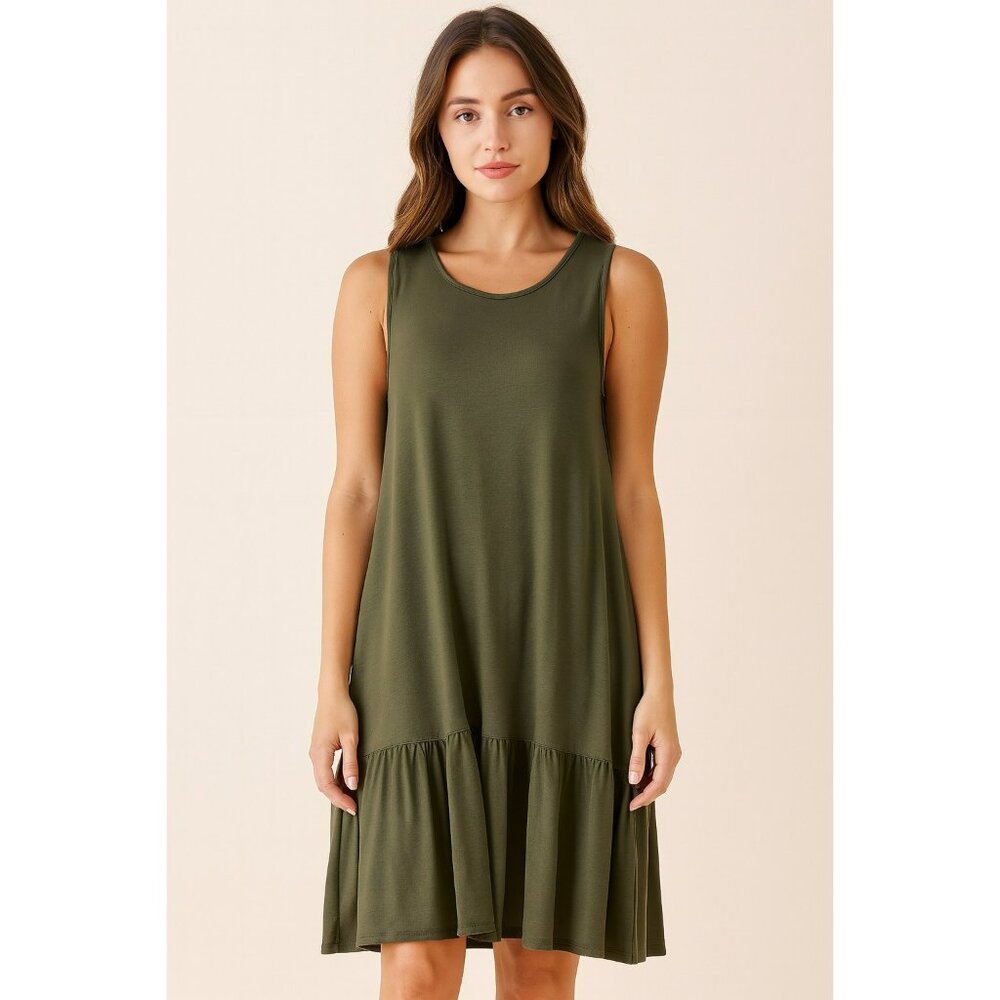 Lilla P Sleeveless Olive Green Tiered Hem Dress Womens S